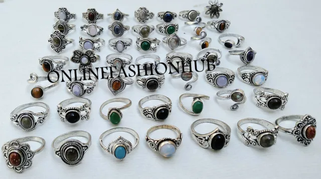 LABRADORITE & MIX GEMSTONE 925 STERLING SILVER PLATED WHOLESALE LOT Boho RINGS