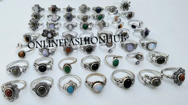 Labradorite & Mix Gemstone 925 Sterling Silver Plated Wholesale Lot Small Rings