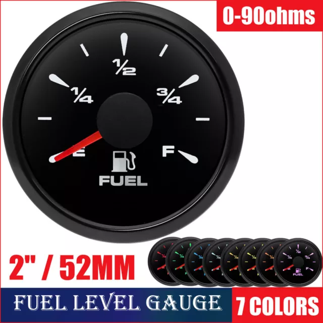 2" 52mm Fuel Level Gauge 7 Colors LED 0-90ohms for Boat Car Truck