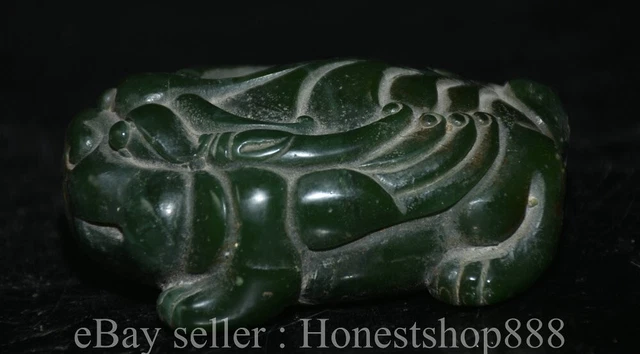 4” Rare Old Chinese Green Jade Carving Dynasty Palace Pixiu Cicada Beast Statue