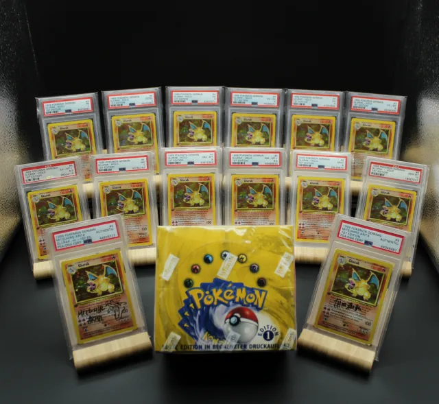 Pokemon PSA 10 Glurak Sammlung + 1 Base Set 1999 Display 1. Edition Charizard