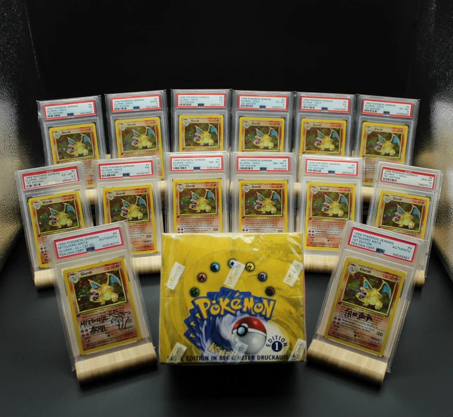 Pokemon PSA 10 Glurak Sammlung + 1 Base Set 1999 Display 1. Edition Charizard