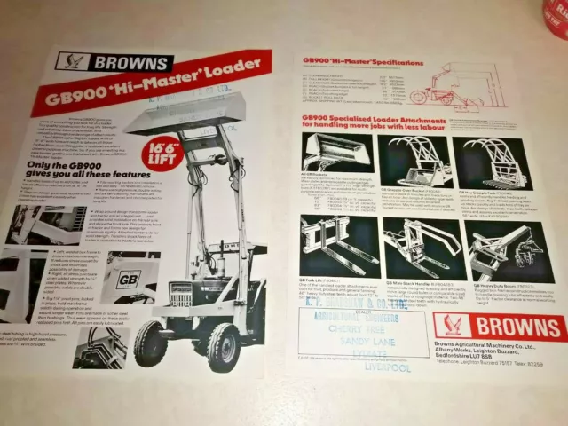 browns gb 900 hi-master, loader sales brochure 2 page