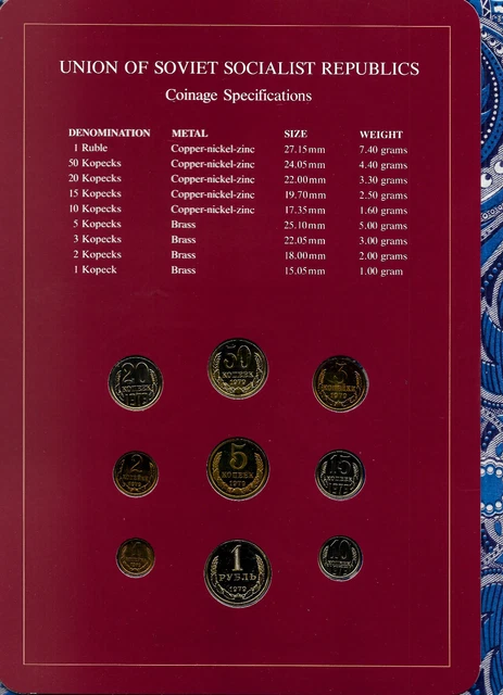 Coin Sets of All Nations USSR Russia UNC 1 Ruble 2,3,5,10,15,20,50 Kopecks 1979 2