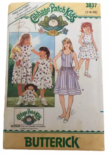 Butterick Sewing Pattern 3837 Cabbage Patch Kids Dress Transfer Girls 7 8 10 UC