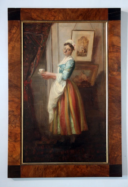 ÖLGEMÄLDE GENRESZENE. MAGD mit einer Tasse Belgien 19. Jhd. Öl auf ...