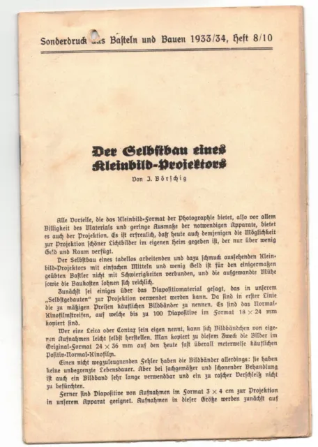 Sonderdruck Basteln & Bauen - Selbstbau eines Kleinbild - Projektors 1934 !
