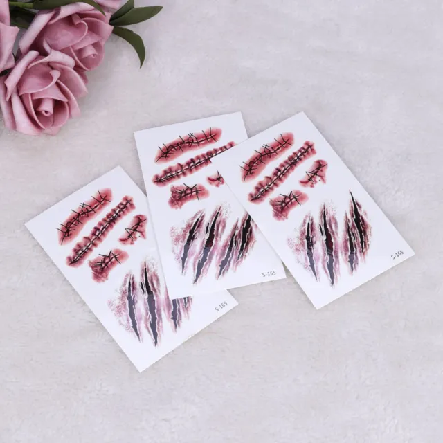 3pcs Horror Wounds Bloody Scar Temporary Tattoos Waterproof Makeup Stickers for