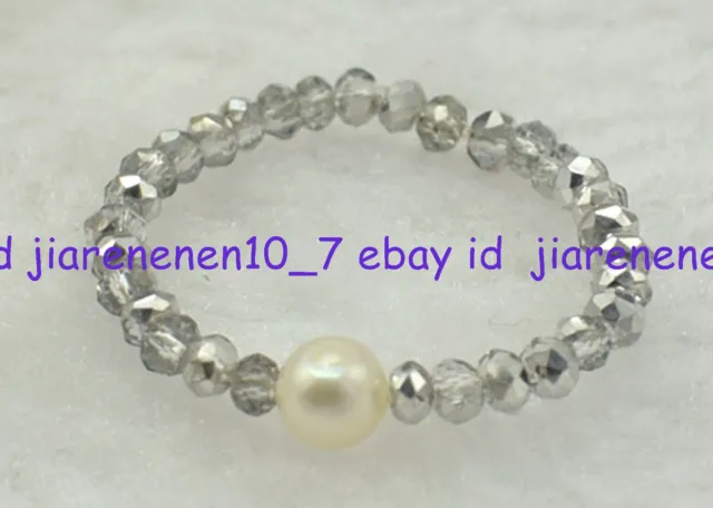 Beautiful 3mm Faceted Spinel & 4-5mm Freshwater Pearl Elastic Ring