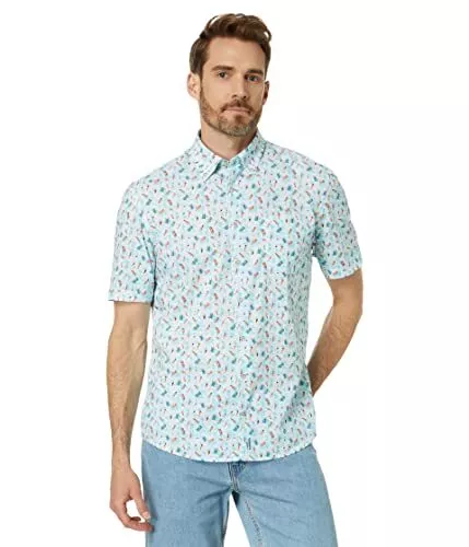 johnnie-O Floaty Short Sleeve Woven (Maliblu) Mens Clothing Teal Size XL