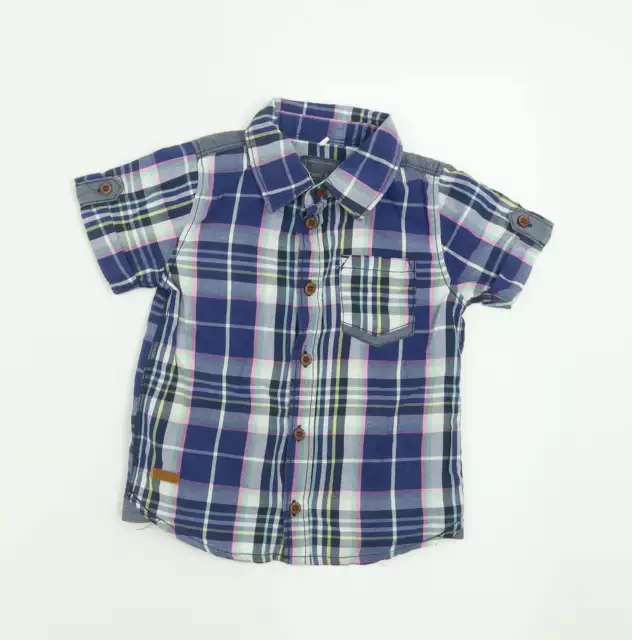 name it Boys Blue Plaid Cotton Basic Button-Up Size 2-3 Years Collared Button