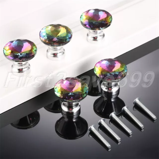 1/5pcs Diamond Crystal Glass Drawer Cabinet Knobs Wardrobe Door Pull Handles