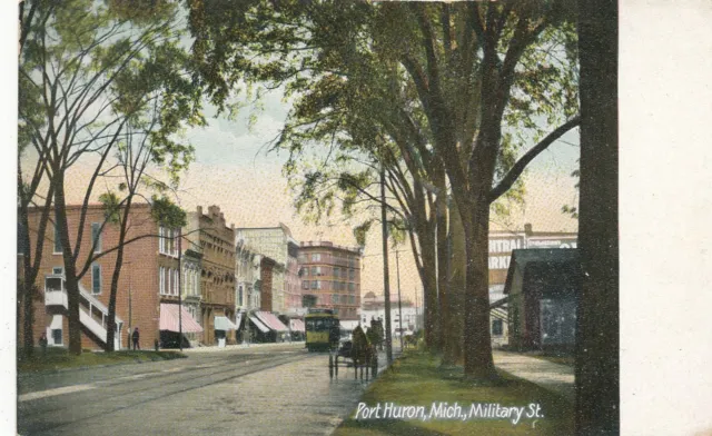 PORT HURON MI - Military Street Postcard - udb (pre 1908)