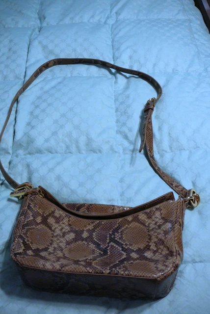 Ralph Lauren Brown & Tan Snake Embossed Leather Crossbody With Storage Bag Mint