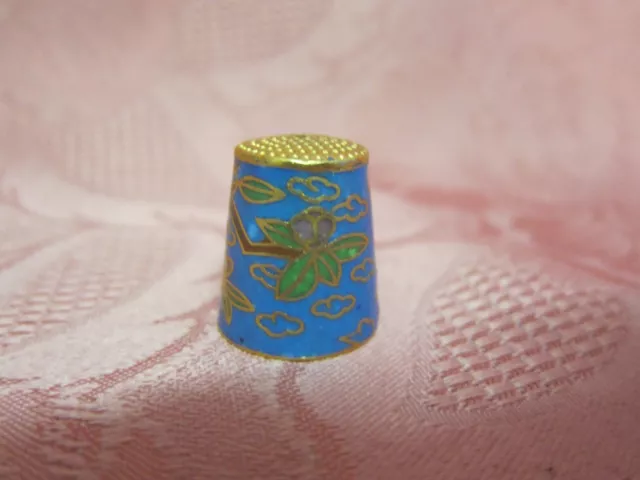 Cloisonne Fingerhut Vogel Motiv blau H 2,5 cm Emaille Email thimble bird 8006 3