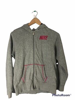 Nike Girls Full Zip Hooded Sweatshirt - Pink Glitter - Size XL  Gray