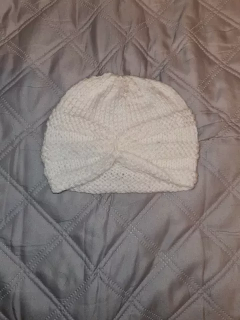 Hand Knitted Newborn Baby Hat white