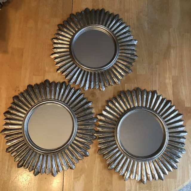 Set Of 3 Midcentury Modern Wall Sunburst Mirror Art-Decor 14” Diameter