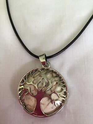Natural Howlite Gemstone Tree Of Life Pendant with leather wax cord necklace