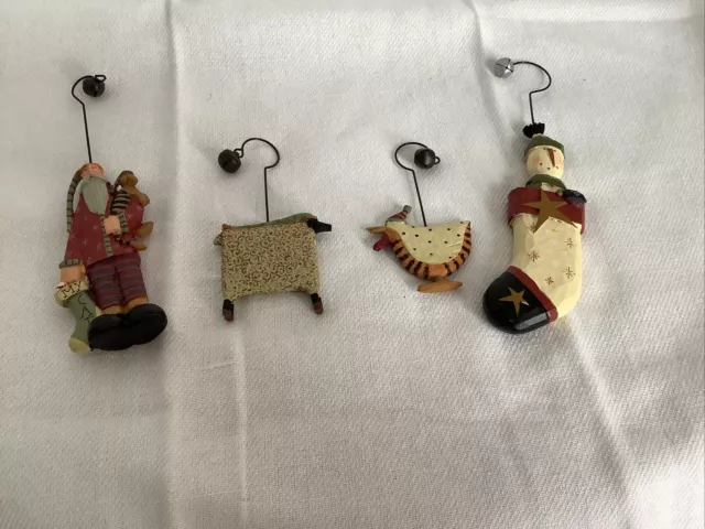 Four WilliRaye Studio Folk Art Christmas Ornaments Preowned