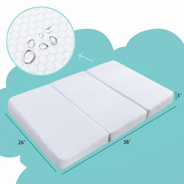 Hush Hutting Trifold Mattress Topper Toddler Nap Mat Bed Washable Cover 38X26X3"