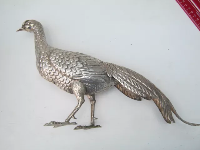 Antique / Vintage LARGE Silver Model Of A Pheasant - Spanish Hallmarks Over 12"