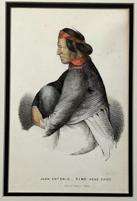 Original 1848 Pimo Head Chief print, Juan Antonio,Native American,Indian,Old,CA