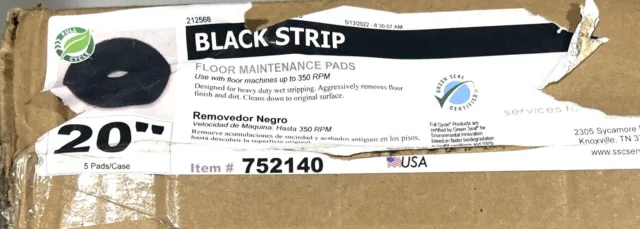 SSC 20" Black Strip Floor Maintenance Pads (Box of 5) 752140