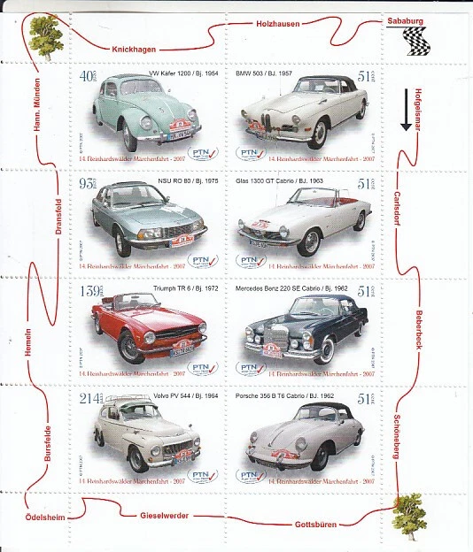 PTN  Autos  VW Käfer  BMW  NSU  Mercedes  Volvo  Porsche  etc.  Kleinbogen  **
