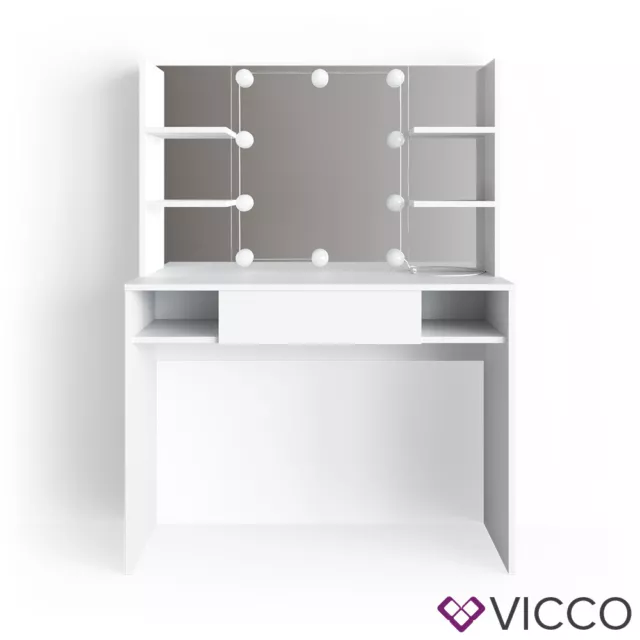 Coiffeuse LED VICCO DAENERYS blanche, table de maquillage, commode, miroir 2