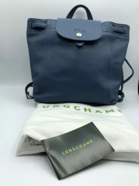 NWT Longchamp leather Lambskin Le Pliage Cuir Backpack XS In Blue Msrp $495