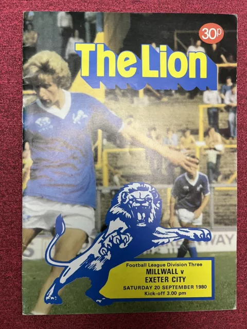 Millwall Vs Exter City Football Programme - Saturday 20th September 1980