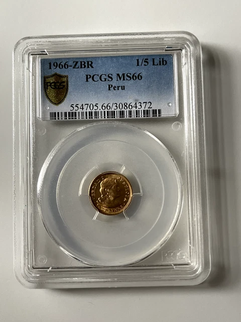 Peru 1966 ZBR Gold 1/5 Libra PCGS MS66