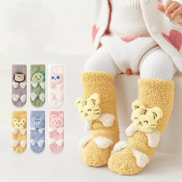 Grips Winter Babies Kids Boys Socks Soft Fluffy Leg Warm Slipper Cute Bed Socks