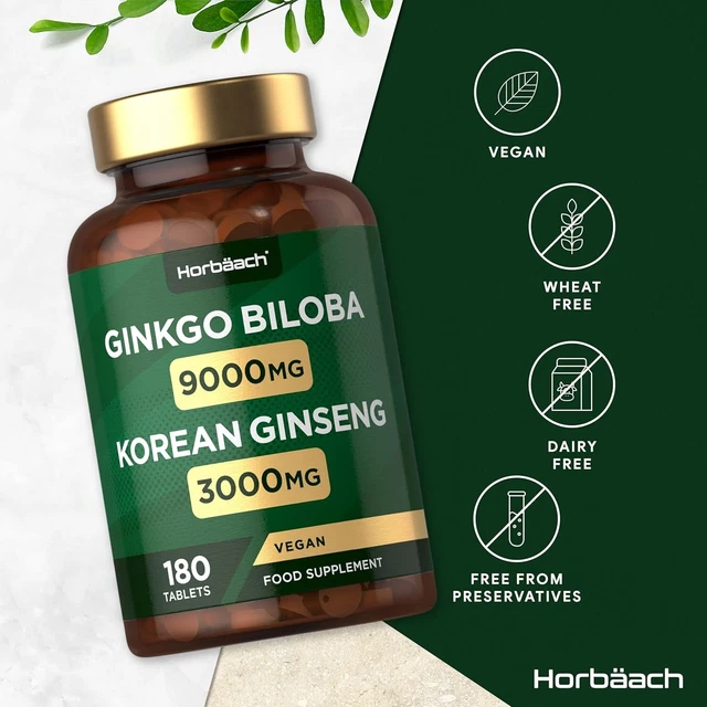 Ginkgo Biloba And Ginseng Tablets 8000mg | High Strength Extract Ginkgo 6000mg Panax Ginseng Root 2000mg 120 Vegan Tablets By Carlyle