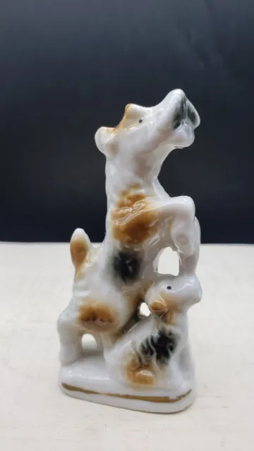 Vintage Ceramic Schnauzer or Terrier Mother Dog & Puppy Figurine Made in Japan