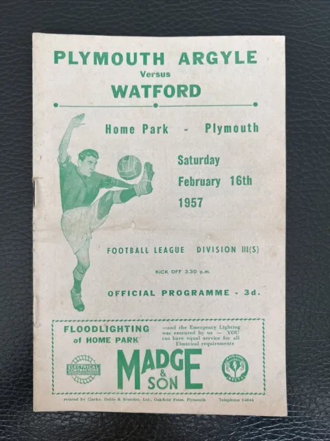 16.2.1957. Plymouth Argyle v Watford (Div 3 South).