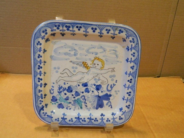 Cataldo Caltagirone Italy 7 1/2" Porcelain Dish/ Wall Hanging Hand Painted Angel