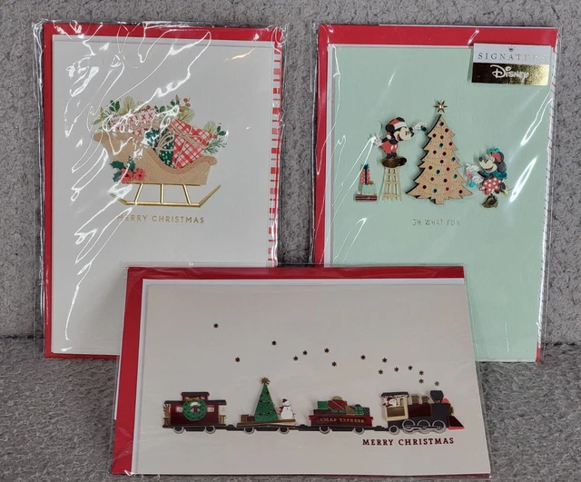 HALLMARK SIGNATURE CHRISTMAS Cards Lot With Envelopes 3d Train Sleigh