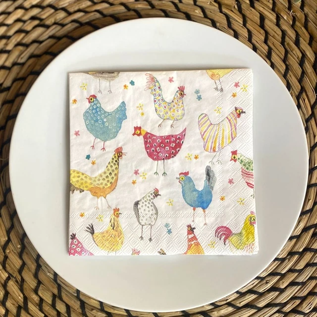 Jolly Hens Napkins | Small Canape Cocktail Farm Animal Easter Tableware x 20