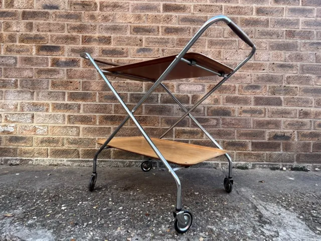 Tea Cocktail Trolley Mid Century Modern Danish Design Piece Chrome Frame , 1960