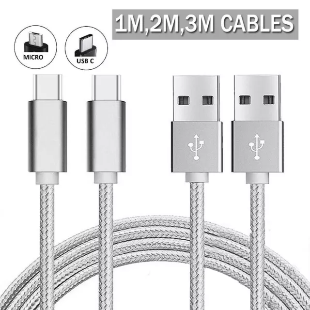 Nylon Braided Fast Charge Micro USB-C Type C Data Phone Charger Cable 1M 2M 3M