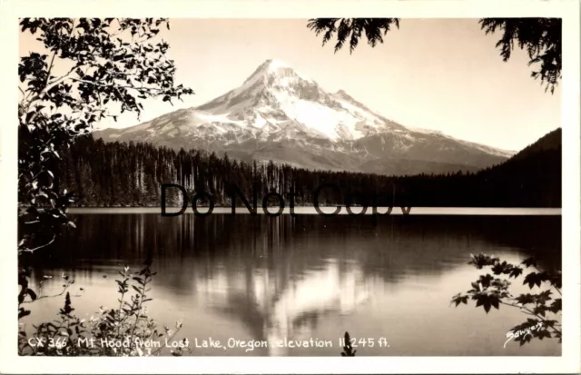 c1940s View of Mt Hood from Lost Lake Oregon Vintage Real Photo Postcard