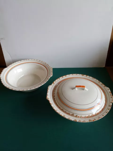 Vintage Myott Son & Co. Hand Painted 1006 B White, Brown & Orange Tureen + Bowl