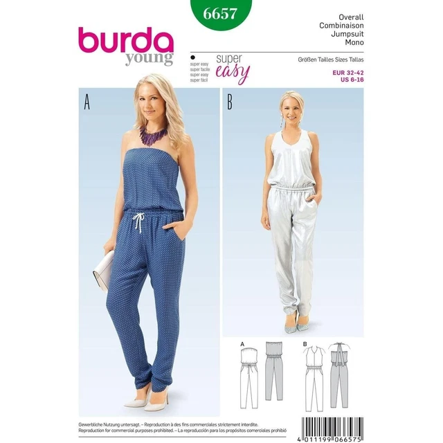 BURDA SEWING PATTERN 6657 Catsuit Strapless Jumpsuit Misses Size 616