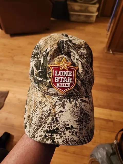 Vintage Lone Star Beer Hat Camo Ball Cap Game Guard Logo Patch Adjustable Fit