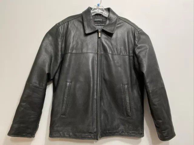 Perry Ellis Portfolio Mens Black Lambskin Soft Leather Jacket Coat Medium