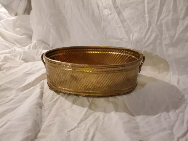 Vintage Solid Brass Window Planter Oval Oblong Shape with Handles 12"x3"