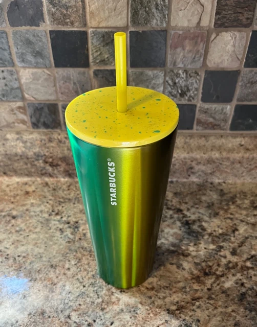 STARBUCKS 2022 GREEN Yellow Paint Splatter Lid Venti 24oz Steel Tumbler