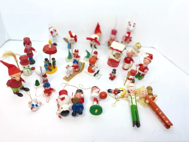 Fabulous Lot Of 30  Vintage  Country Wooden Christmas Ornaments, Snowman, Angels